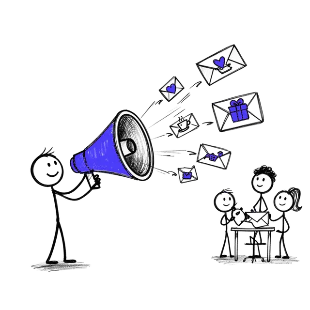 Sketch of a megaphone sending personalised envelopes