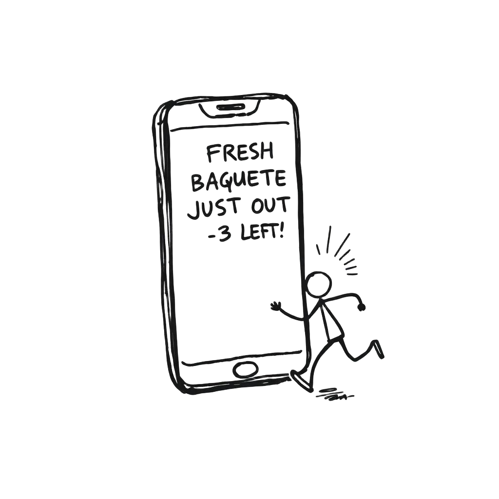 Phone showing fresh baguette SMS