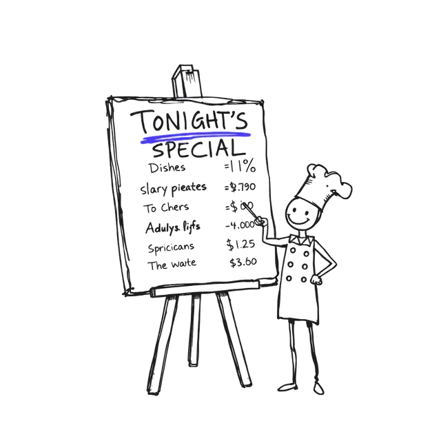 Chef pointing at chalkboard special
