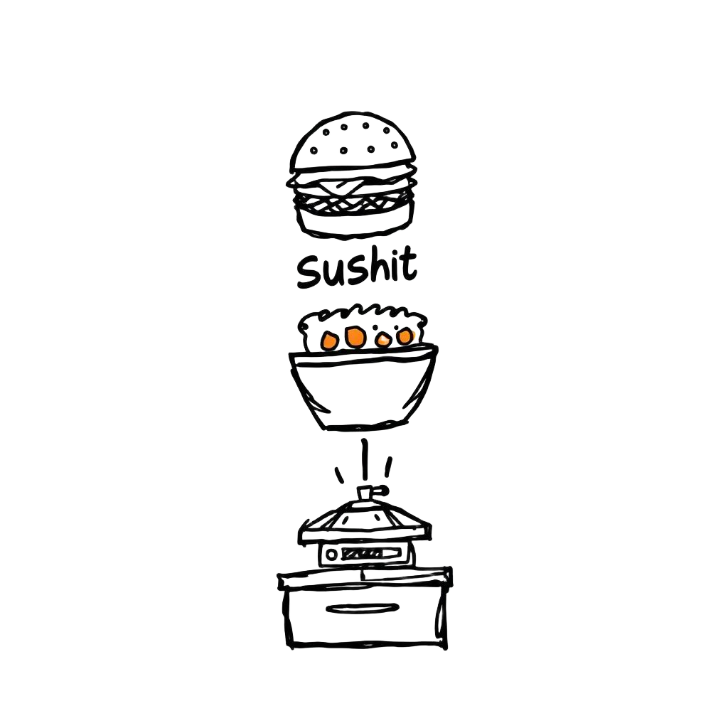 Three virtual brands stacked above a shared kitchen