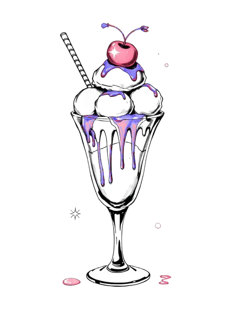 Tall sundae glass with three scoops and a cherry