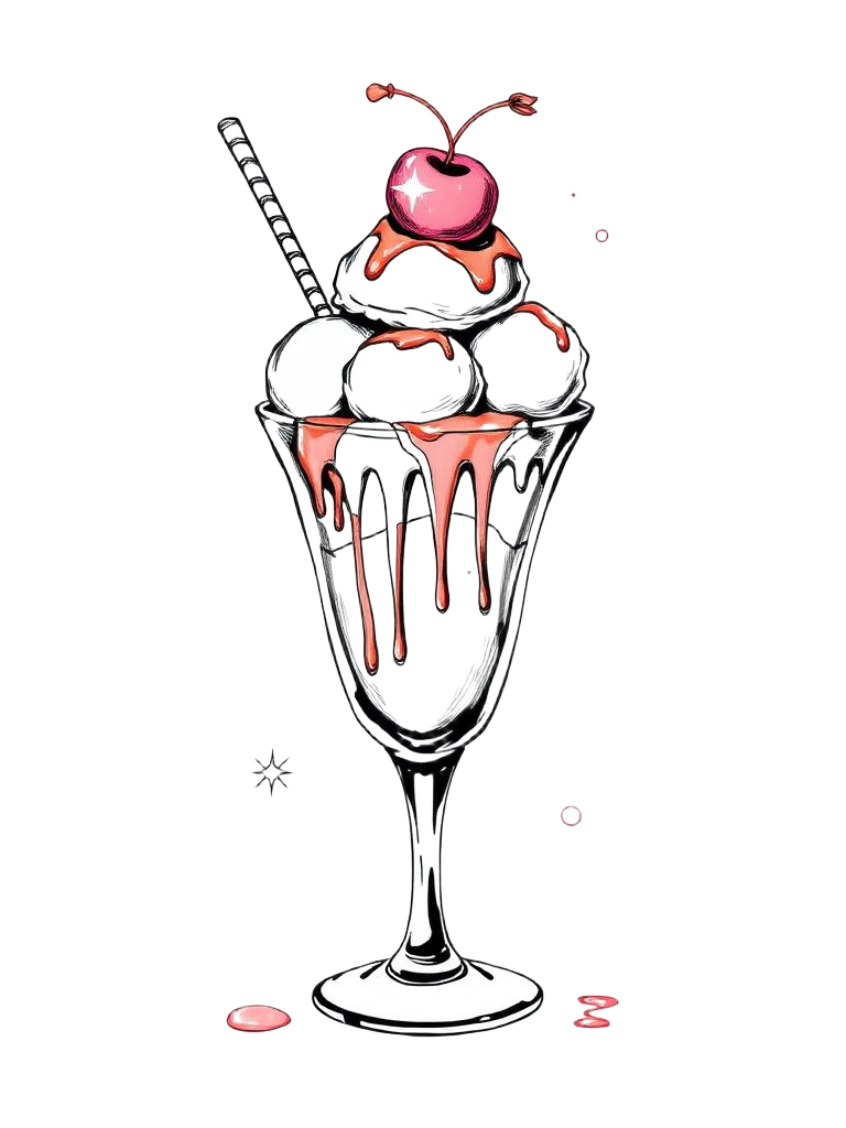 Tall sundae glass with three scoops and a cherry