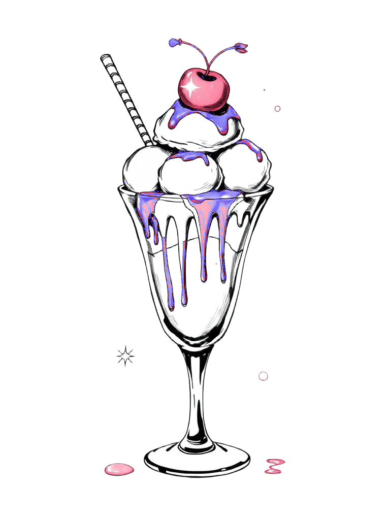 Tall sundae glass with three scoops and a cherry