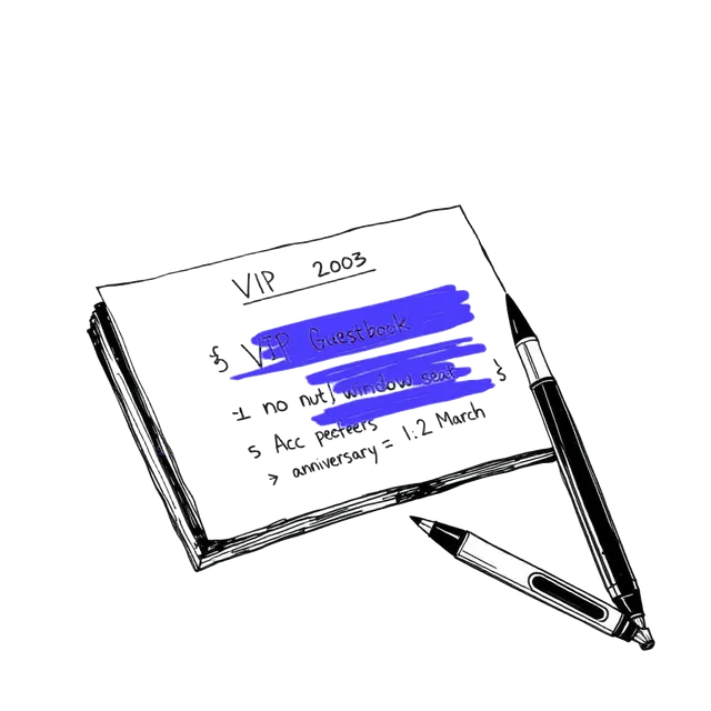 VIP guestbook with notes