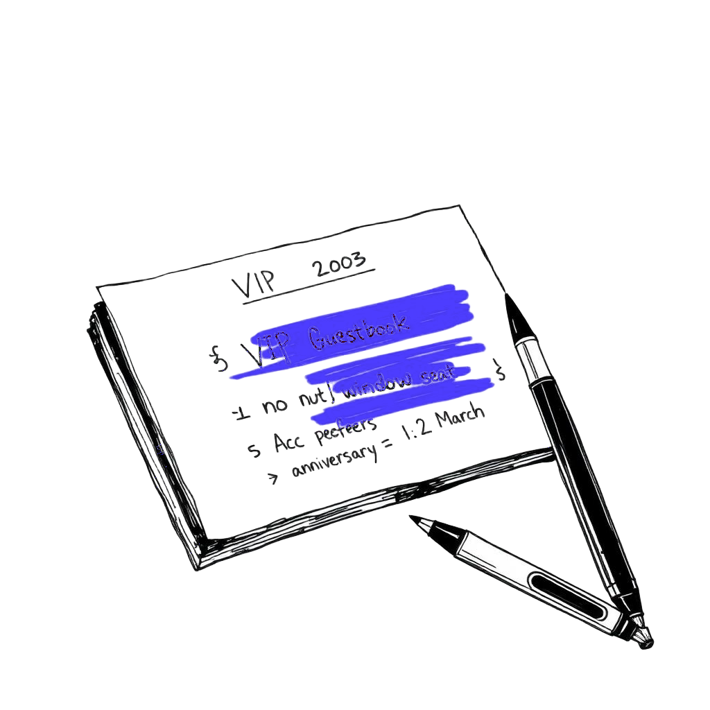 VIP guestbook with notes