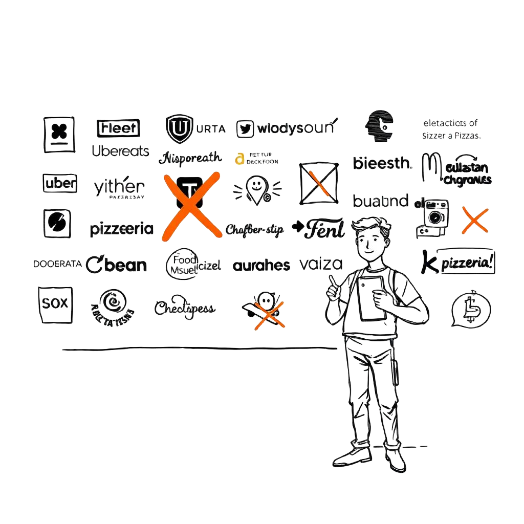 Crossed out delivery app logos