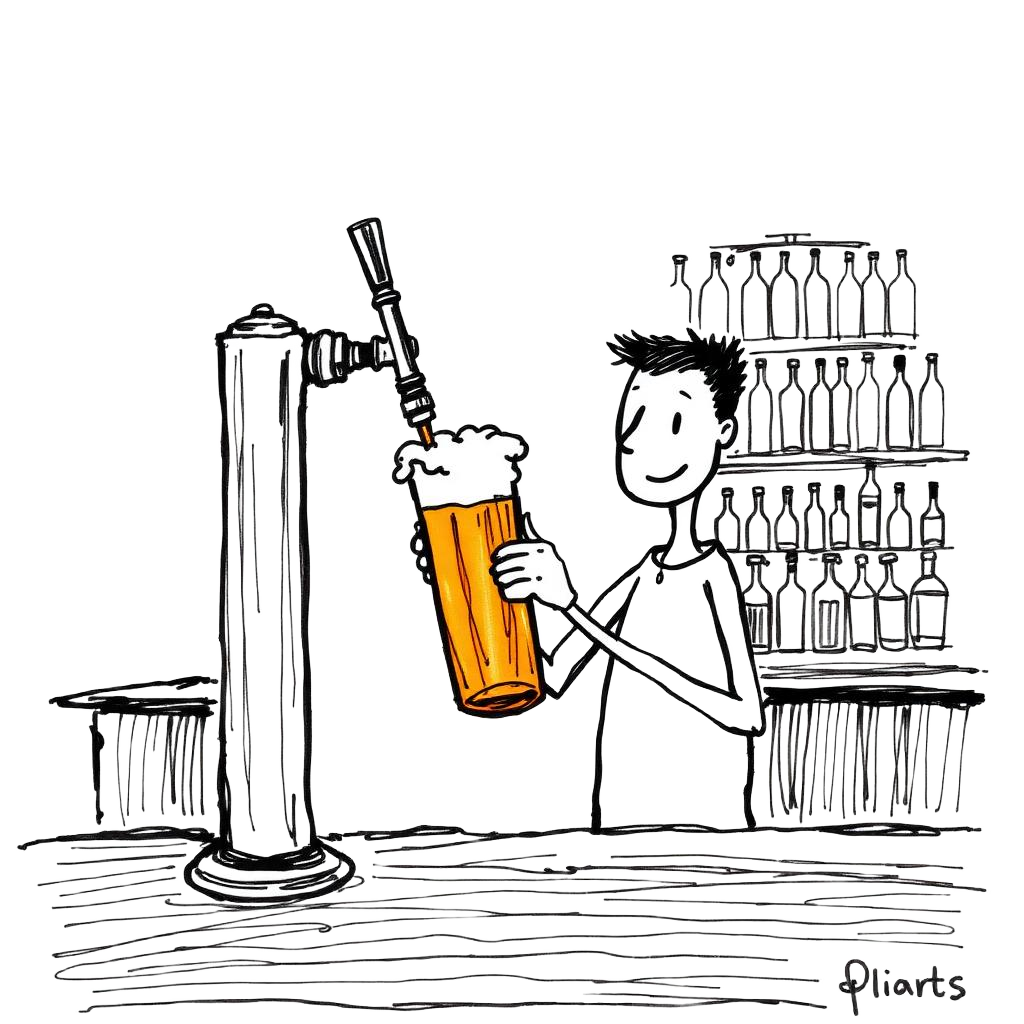 Sketch of a bartender pulling a pint